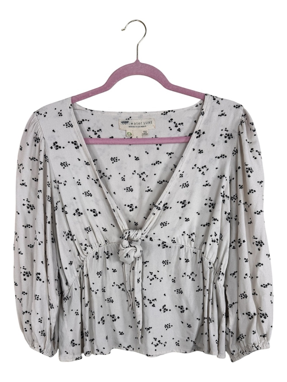 Saltwater Luxe Cream Ditsy Floral Tie Front Blouse Womens S Boho Girly Shirt